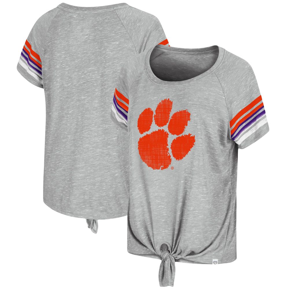 Women's Colosseum Heathered Gray Clemson Tigers Boo You Knotted Raglan T-Shirt