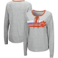 Women's Colosseum Heathered Gray Clemson Tigers Sundial Tri-Blend Long Sleeve Lace-Up T-Shirt