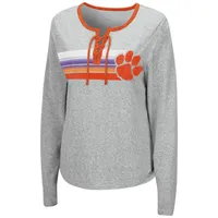 Women's Colosseum Heathered Gray Clemson Tigers Sundial Tri-Blend Long Sleeve Lace-Up T-Shirt