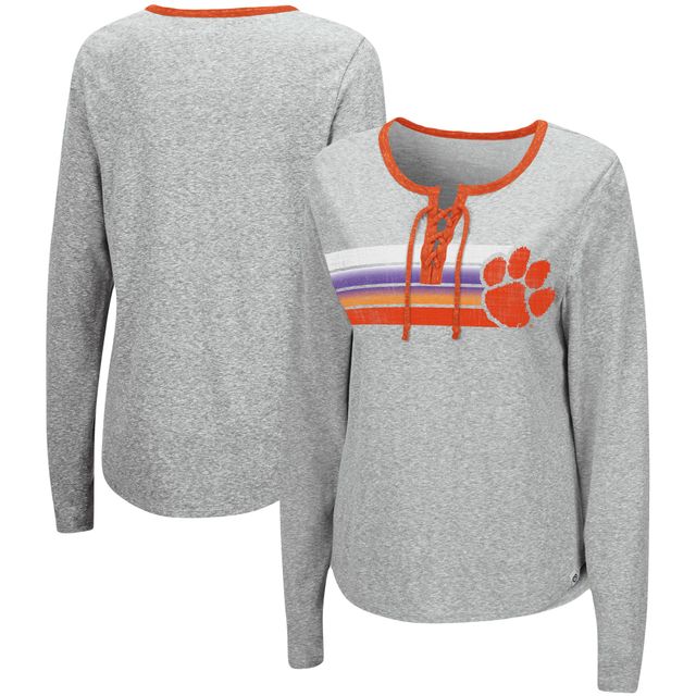 T-shirt Colosseum Heathered Grey Clemson Tigers Sundial Tri-Blend à lacets pour femme