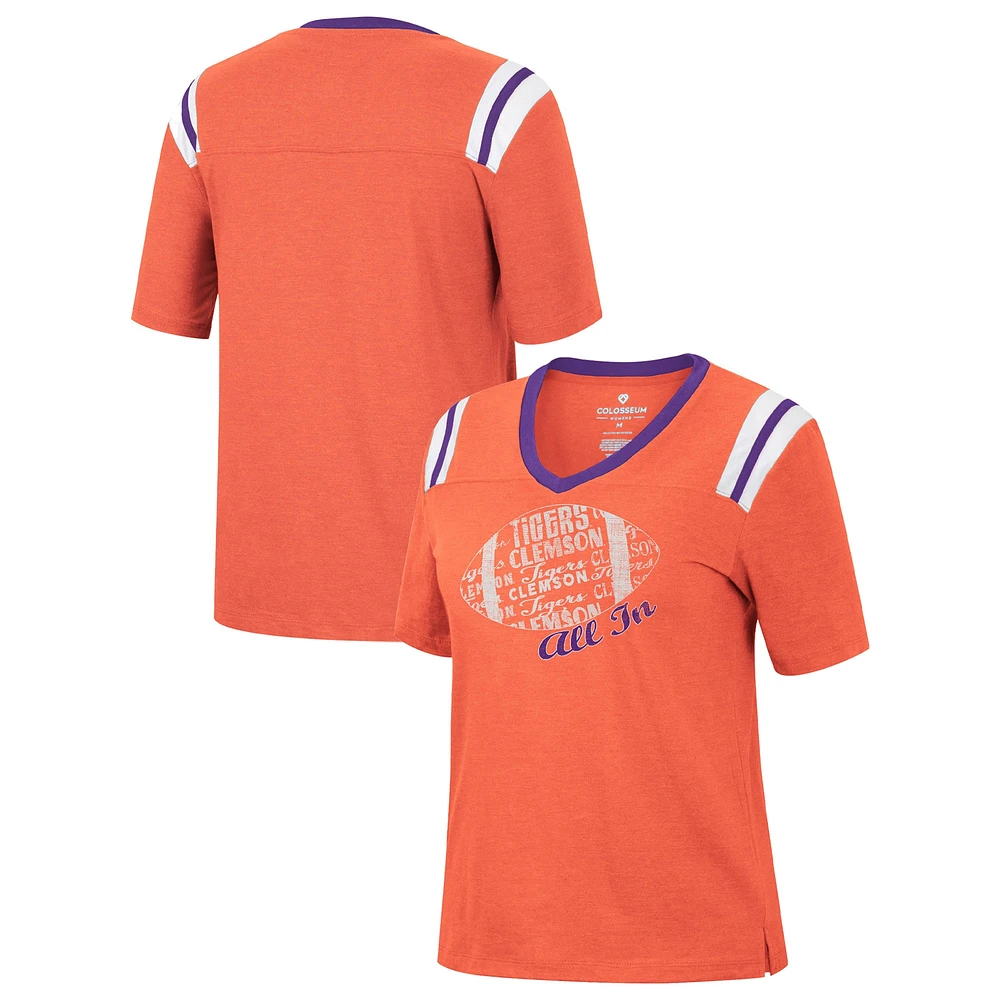 T-shirt Colosseum Orange Heathered Clemson Tigers 15 Min Early Football pour femme