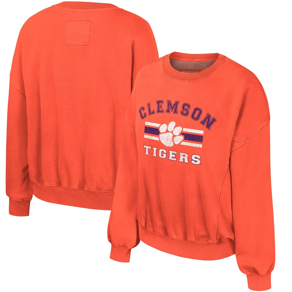 Women's Colosseum Orange Clemson Tigers Audrey Washed Pullover Sweatshirt