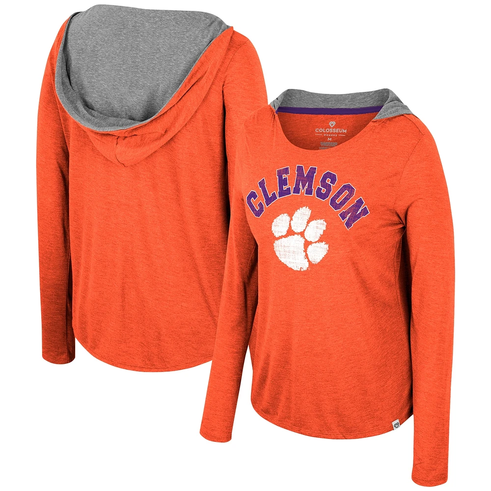 T-shirt à capuche manches longues et pour femmes Colosseum Orange Clemson Tigers en détresse Heather