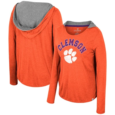 Women's Colosseum  Orange Clemson Tigers Distressed Heather Long Sleeve Hoodie T-Shirt