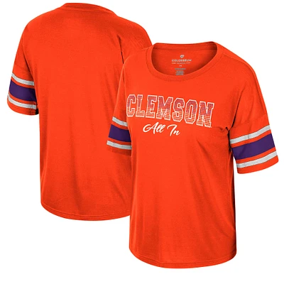 T-shirt en strass pour femmes Colosseum Orange Clemson Tigers I'm Gliding Here