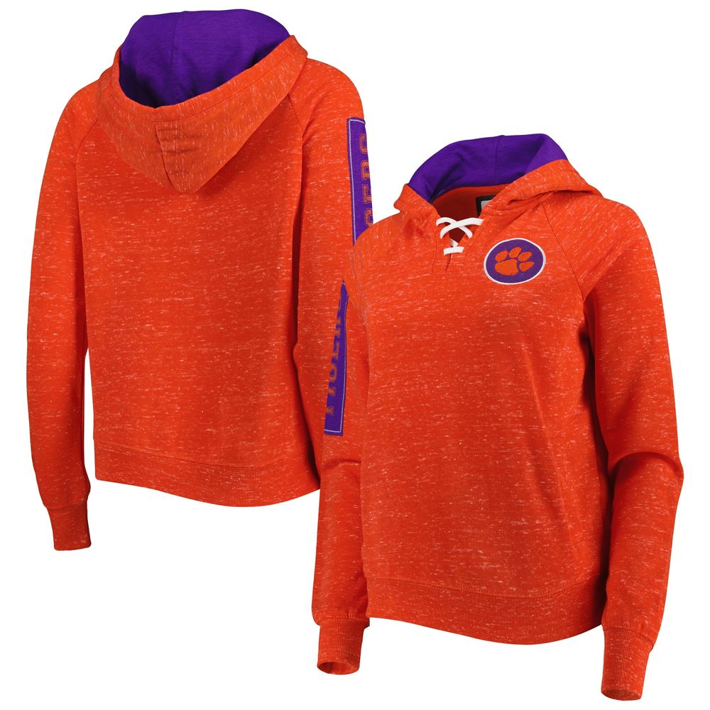 Women's Colosseum Orange Clemson Tigers The Devil Speckle Lace-Placket Raglan Pullover Hoodie