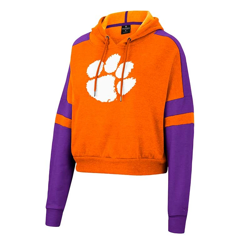 Women's Colosseum Orange Clemson Tigers Throwback Stripe Arch Logo Cropped Pullover Hoodie