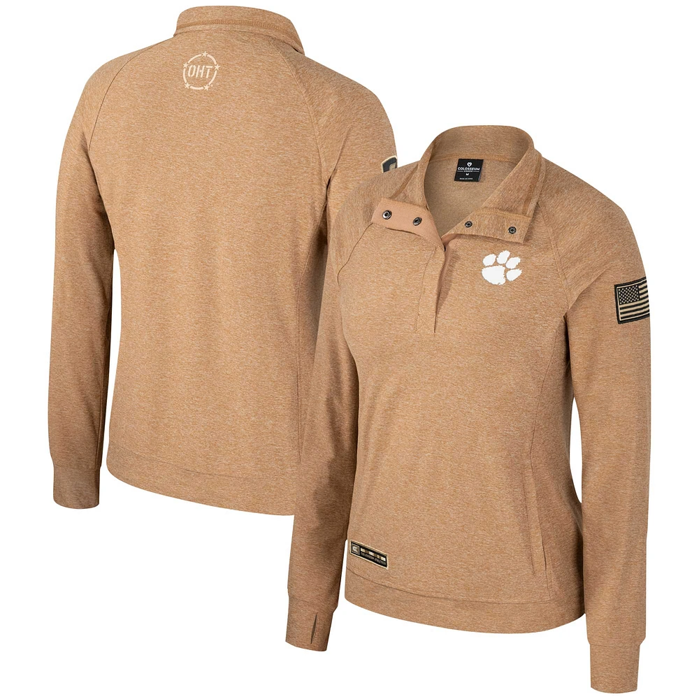 Veste raglan à quart de bouton-pression Colosseum Tan Clemson Tigers OHT Military Appreciation Sand Tatum pour femmes