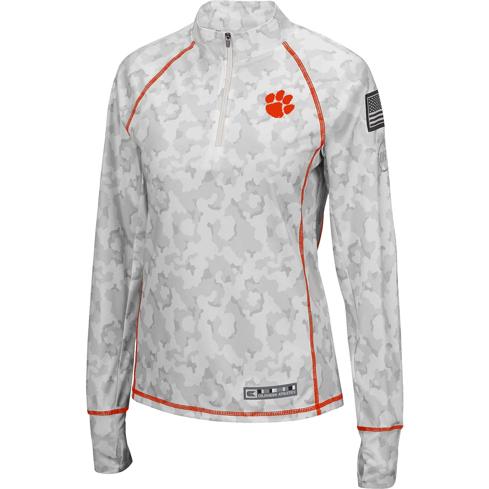 Colosseum White Clemson Tigers OHT Military Appreciation Officer Arctic Camo Fitted Lightweight 1/4-Zip Jacket