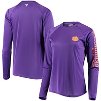 Women's Columbia Purple Clemson Tigers PFG Tidal Omni-Shade Long Sleeve T-Shirt