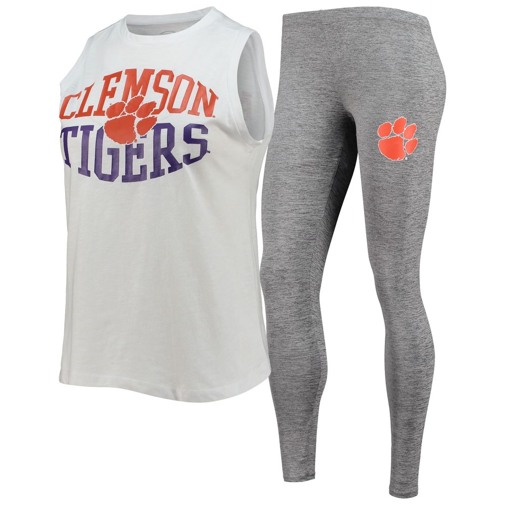 Women's Concepts Sport Charcoal/White Clemson Tigers Tank Top & Leggings Sleep Set