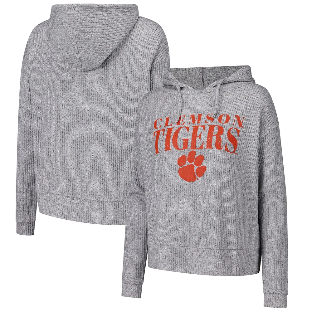 T-shirt à capuche court et doux manches longues pour femme Concepts Sport Heather Gray Clemson Tigers Juniper Soft Modest