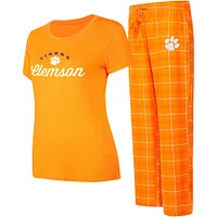 Ensemble de nuit Concepts Sport Orange/Blanc Clemson Tigers Arctic T-shirt et pantalon en flanelle pour femmes