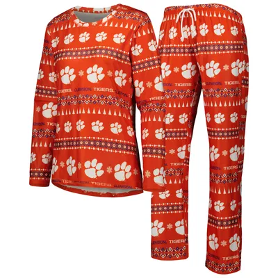 Clemson Tigers Concepts Sport Women's Flurry Ugly Sweater Long Sleeve T-Shirt & Pants Sleep Set - Orange