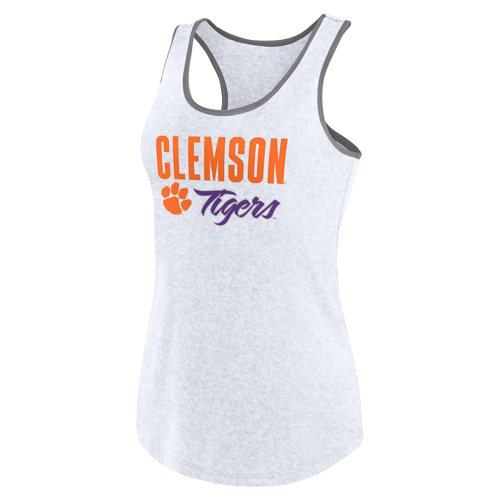 Débardeur à dos nageur Fanatics Ash Clemson Tigers Fuel pour femmes