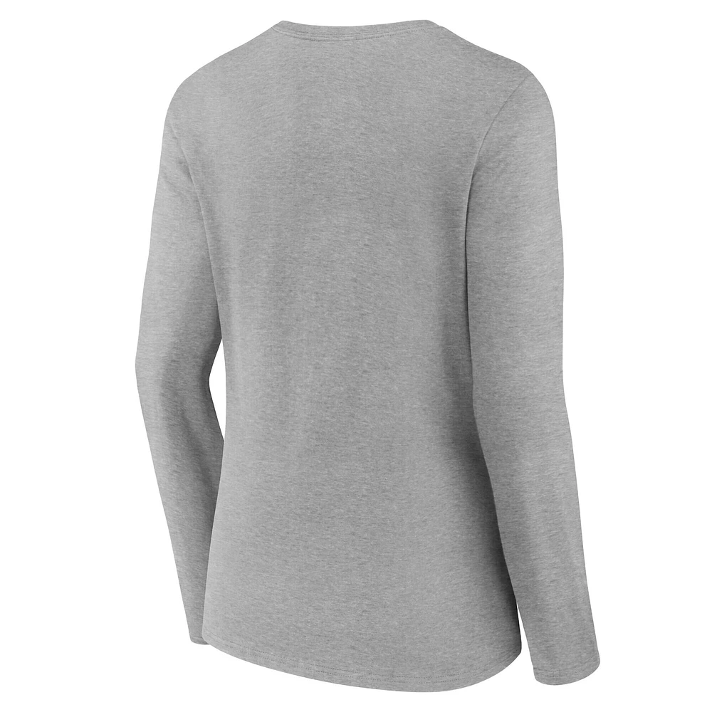 T-shirt à manches longues et col en V pour femme, gris chiné, motif Clemson Tigers Campus