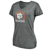 Women's Fanatics Heather Gray Clemson Tigers College Football Playoff 2019 Fiesta Bowl Champions Offensive Tri-Blend V-Neck T-Shirt