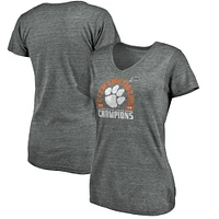 Women's Fanatics Heather Gray Clemson Tigers College Football Playoff 2019 Fiesta Bowl Champions Offensive Tri-Blend V-Neck T-Shirt