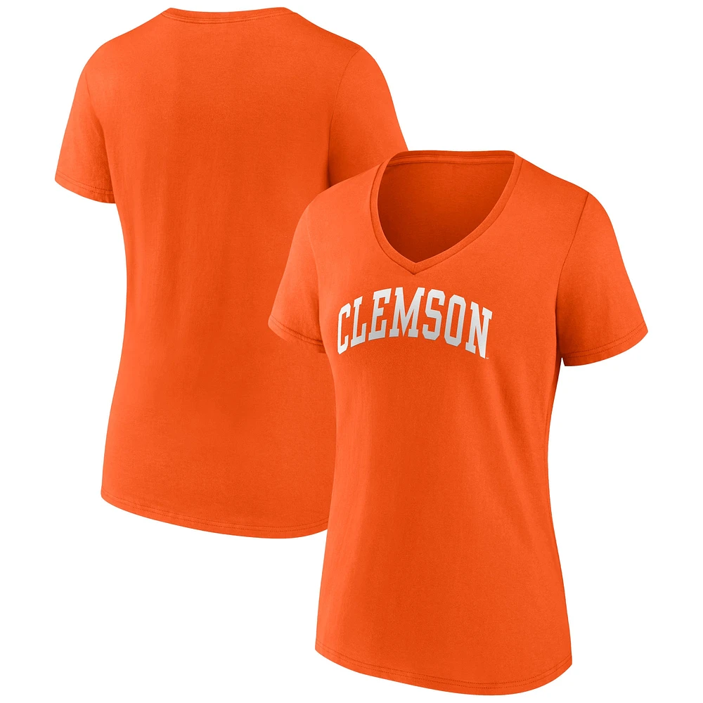 T-shirt orange à col en V Fanatics Clemson Tigers Basic Arch pour femmes