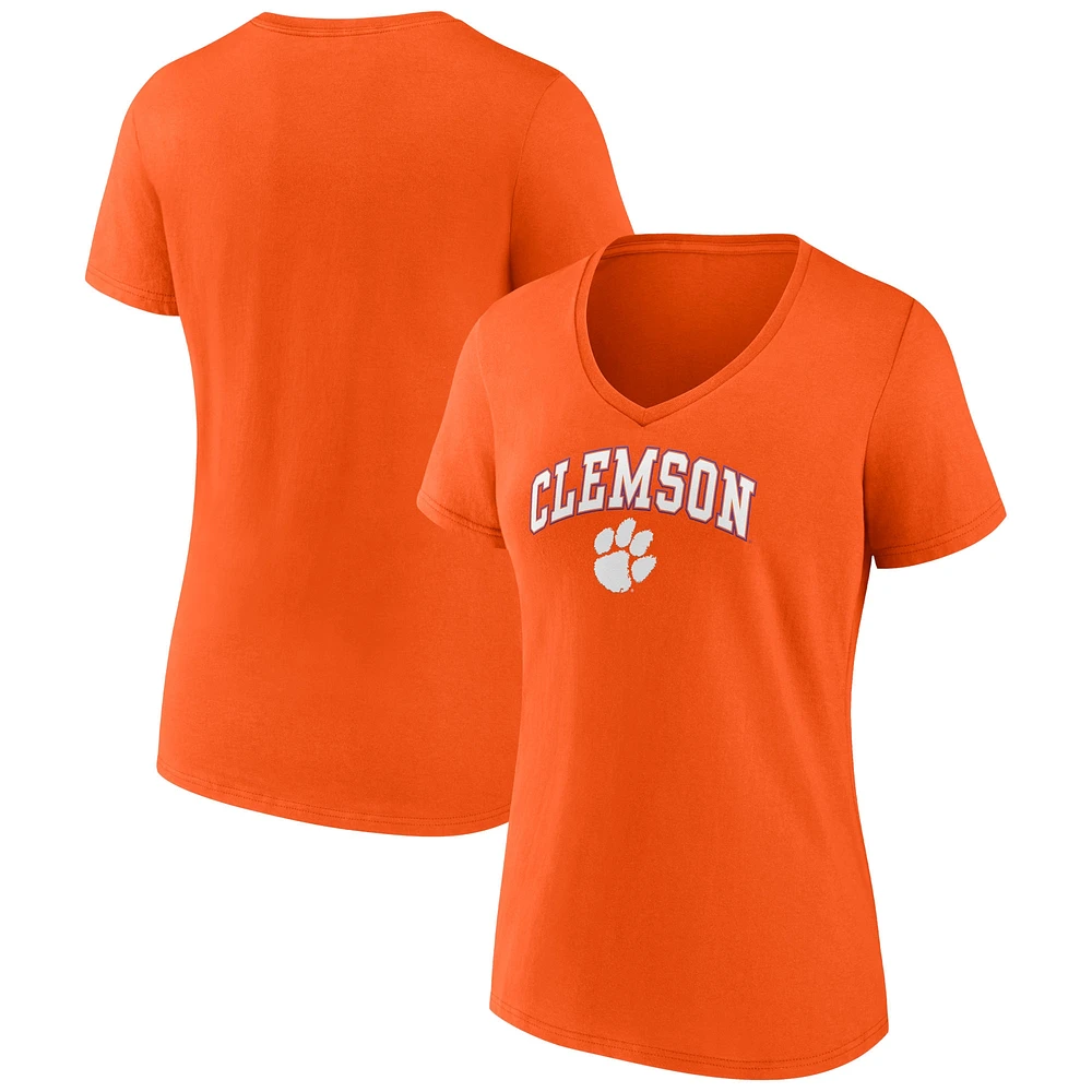 T-shirt à col en V orange fanatiques pour femmes des Clemson Tigers Campus