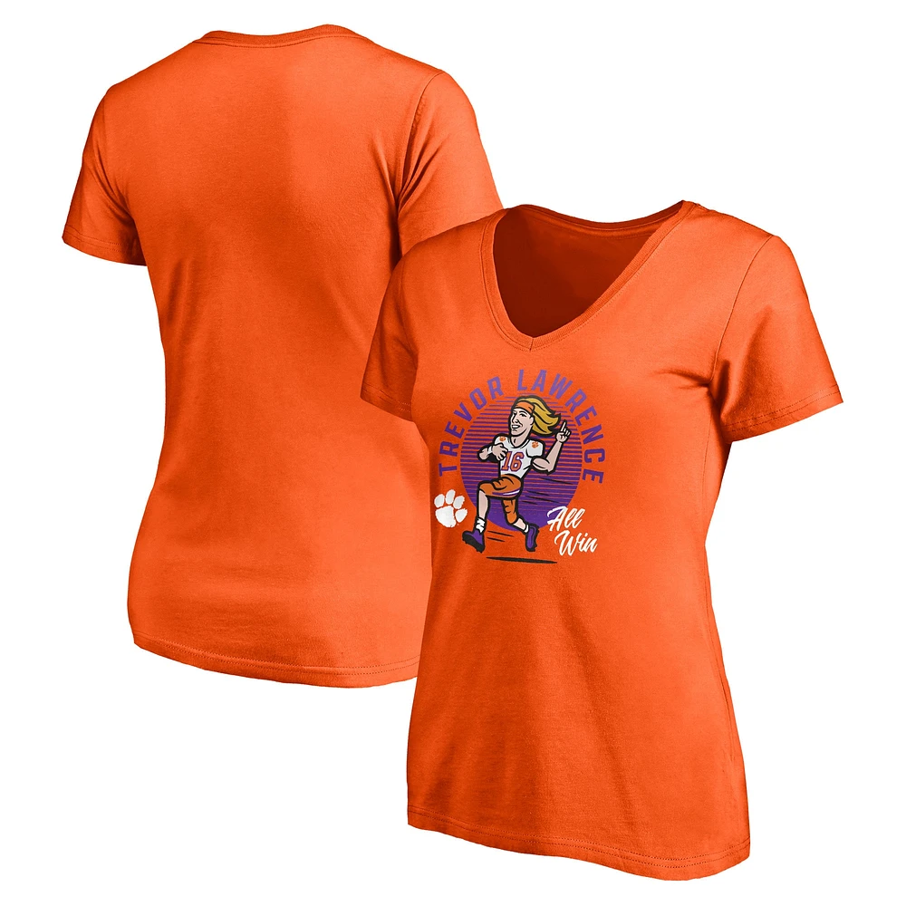 Fanatics pour femmes Trevor Lawrence Orange Clemson Tigers Caricature T-shirt à col en V