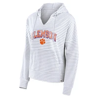 Women's Fanatics  White Clemson Tigers Striped Notch Neck Pullover Hoodie