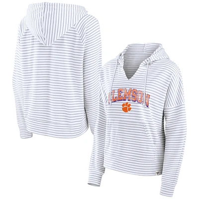 Sweat à capuche rayé blanc col cranté Fanatics pour femmes, Clemson Tigers