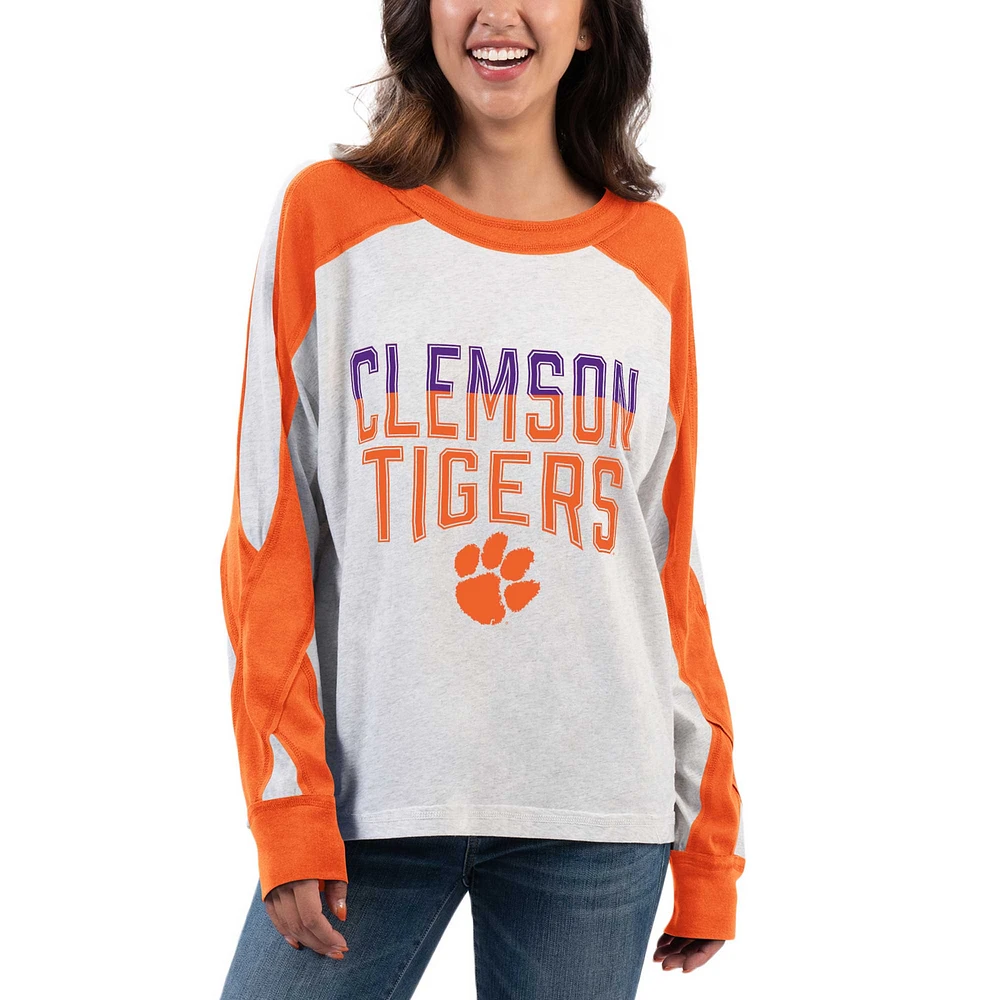 T-shirt surdimensionné à manches longues G-III 4Her par Carl Banks pour femmes, cendre/orange, Clemson Tigers Smash