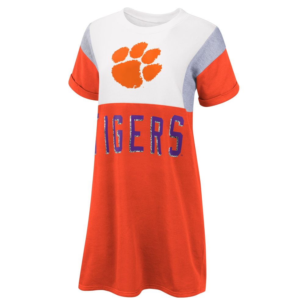 Women's G-III 4Her by Carl Banks Orange/White Clemson Tigers 3rd Down Short Sleeve T-Shirt Dress