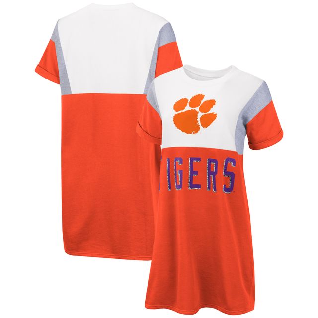 Robe t-shirt à manches courtes pour femme G-III 4Her by Carl Banks orange/blanc Clemson Tigers 3rd Down