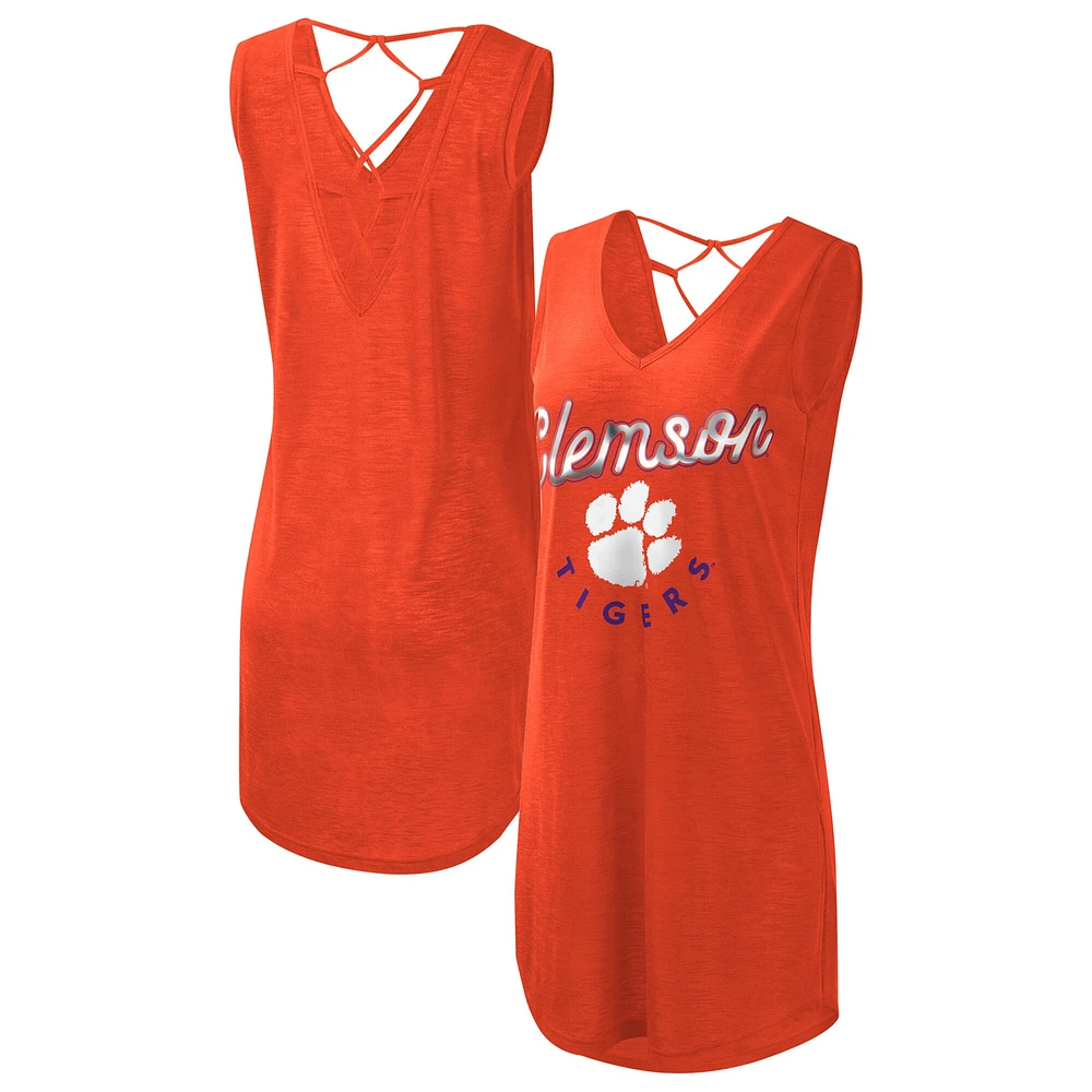 Women's G-III 4Her by Carl Banks Orange Clemson Tigers Game Time Burnout Cover-Up V-Neck Dress