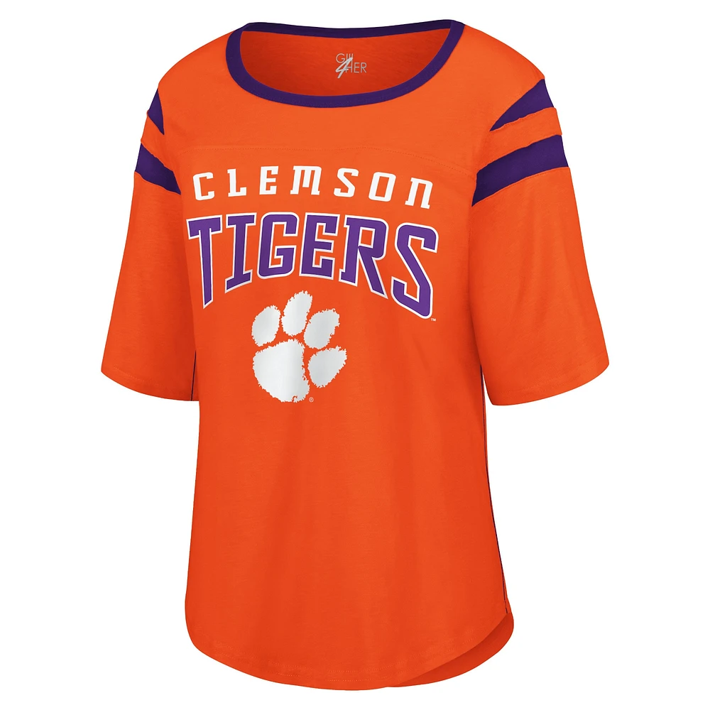 Women's G-III 4Her by Carl Banks Orange Clemson Tigers Plus Linebacker Half-Sleeve T-Shirt