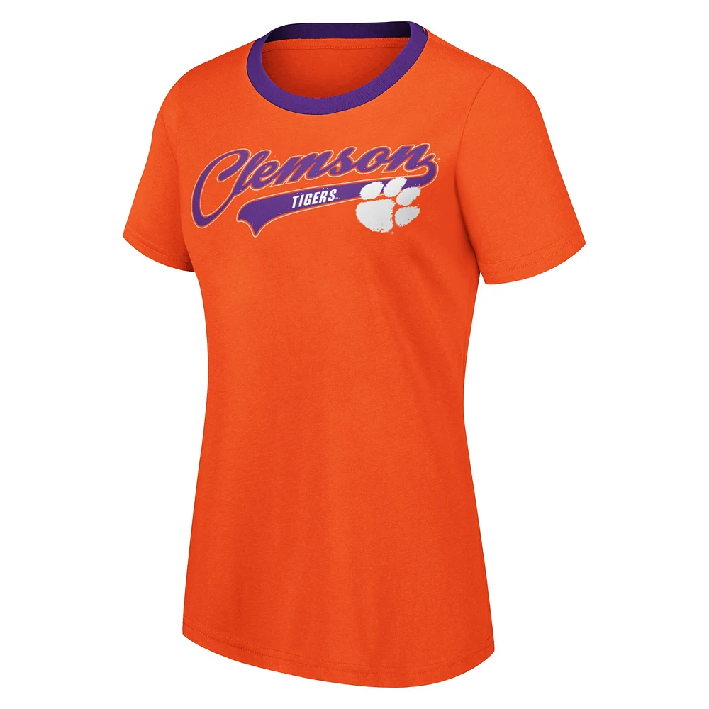 T-shirt pour femme G-III 4Her by Carl Banks Orange Clemson Tigers Recruit Ringer