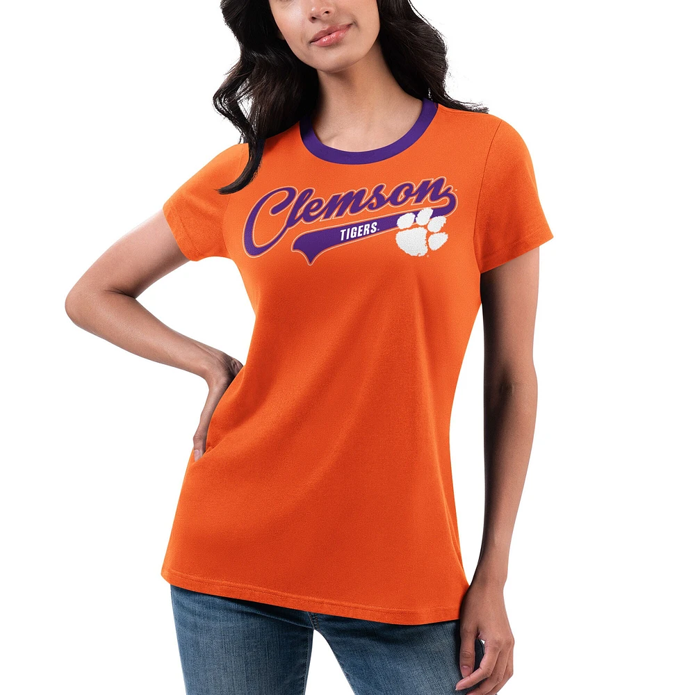 T-shirt pour femme G-III 4Her by Carl Banks Orange Clemson Tigers Recruit Ringer