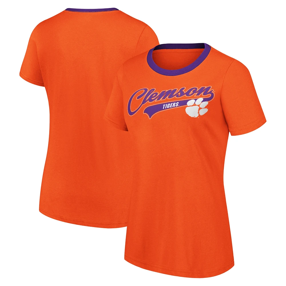 T-shirt pour femme G-III 4Her by Carl Banks Orange Clemson Tigers Recruit Ringer