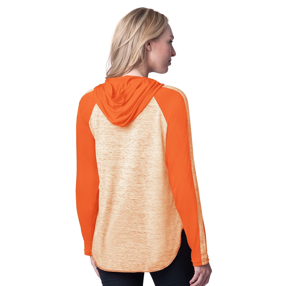 T-shirt à capuche manches longues raglan G-III 4Her par Carl Banks pour femme, orange, Clemson Tigers, Underdog Bling