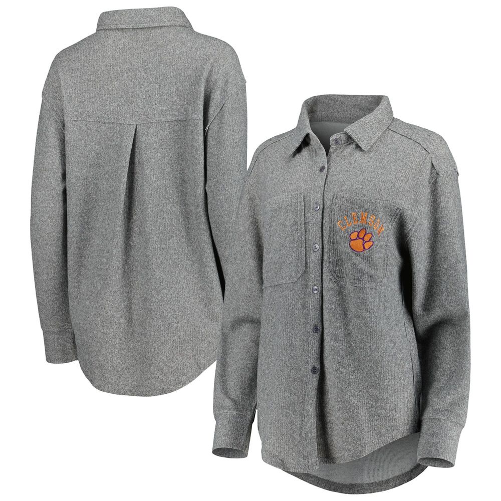 Women's Gameday Couture Gray Clemson Tigers Switch It Up Tri-Blend Button-Up Shacket