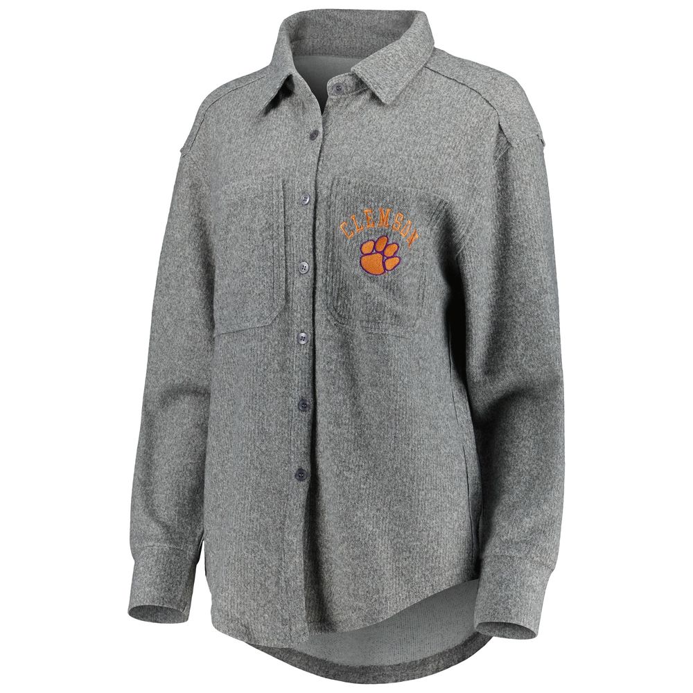 Women's Gameday Couture Gray Clemson Tigers Switch It Up Tri-Blend Button-Up Shacket