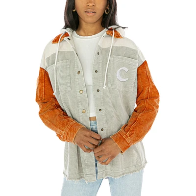 Women's Gameday Couture Gray Clemson Tigers Vintage Wash Corduroy Full-Snap Hooded Shacket