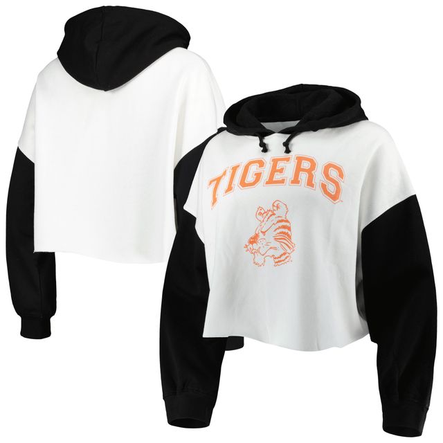 Sweat à capuche court avec blocs de couleurs Clemson Tigers Good Time Gameday Couture pour femme, blanc/noir