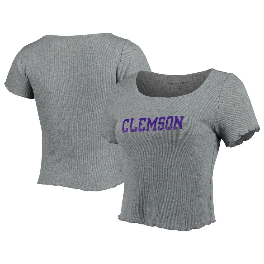 Women's Gray Clemson Tigers Baby Rib Lettuce-Edge Trim T-Shirt