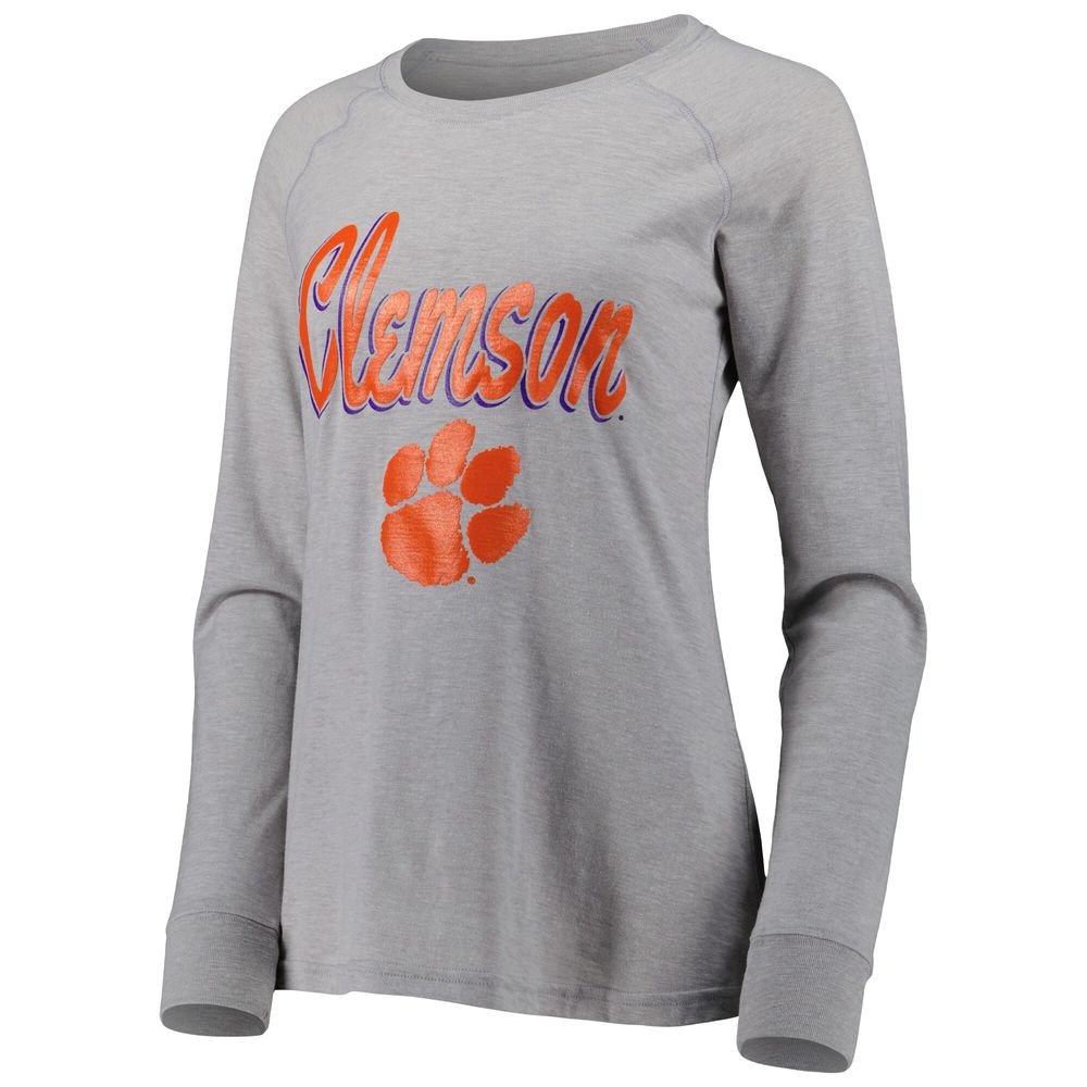 Women's Gray Clemson Tigers Payton Elbow Patch Slub Raglan Long Sleeve T-Shirt