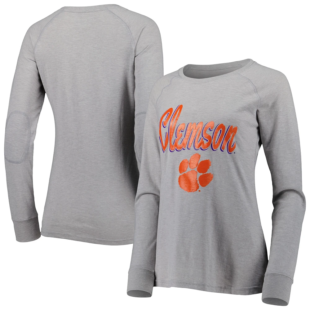 T-shirt à manches longues raglan gris flammé pour femme Clemson Tigers Payton