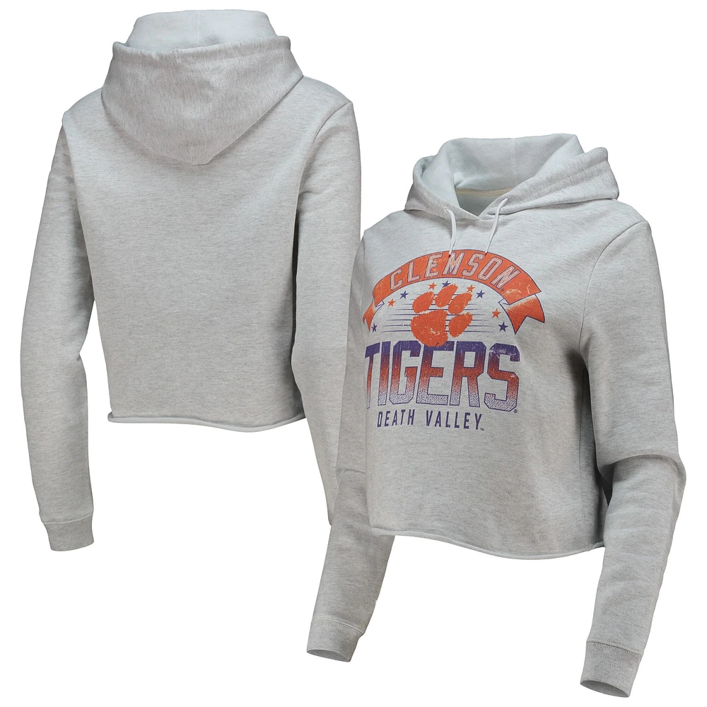 Women's League Collegiate Wear Ash Clemson Tigers Banner 1636 Sweat à capuche court