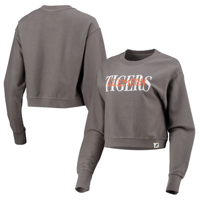 Women's League Collegiate Wear Brown Clemson Tigers Classic Corded Timber Crop Pullover Sweat-shirt