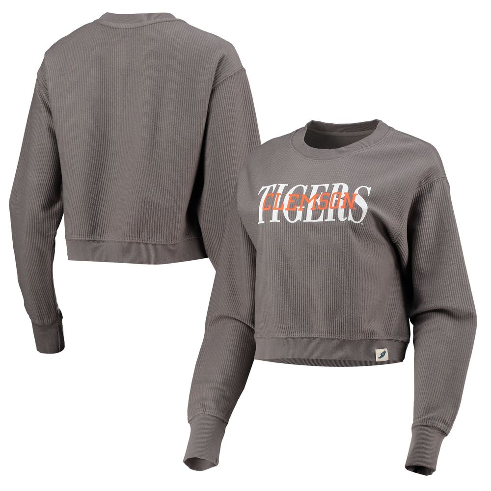 Women's League Collegiate Wear Graphite Clemson Tigers Classic Corded Timber Crop Pullover Sweatshirt