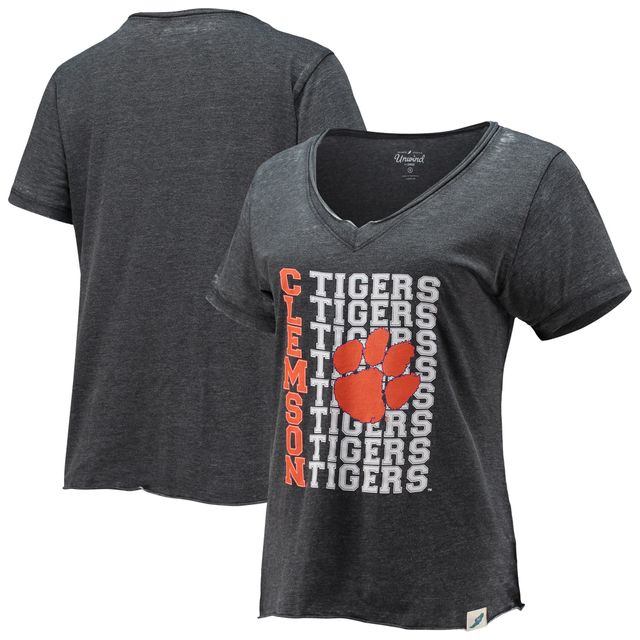 Women's League Collegiate Wear Heather Black Clemson Tigers Burnout T-shirt ample à col en V