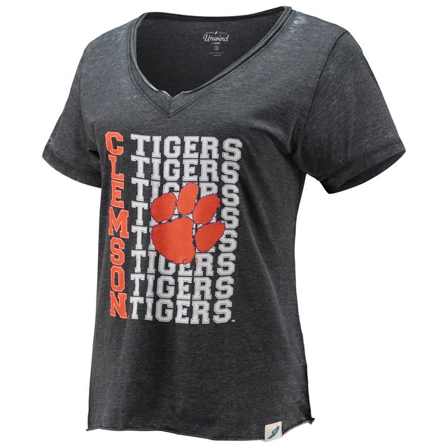 Women's League Collegiate Wear Heather Black Clemson Tigers Burnout T-shirt ample à col en V