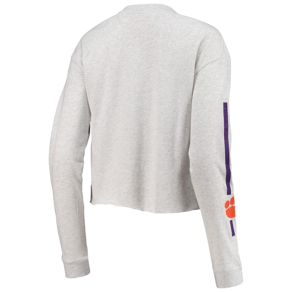 Women's League Collegiate Wear Heathered Gray Clemson Tigers Clothesline Cotton Midi Crop Long Sleeve T-Shirt