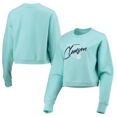 Clemson Tigers League Collegiate Wear Women's Corded Timber Cropped Pullover Sweatshirt - Light Blue